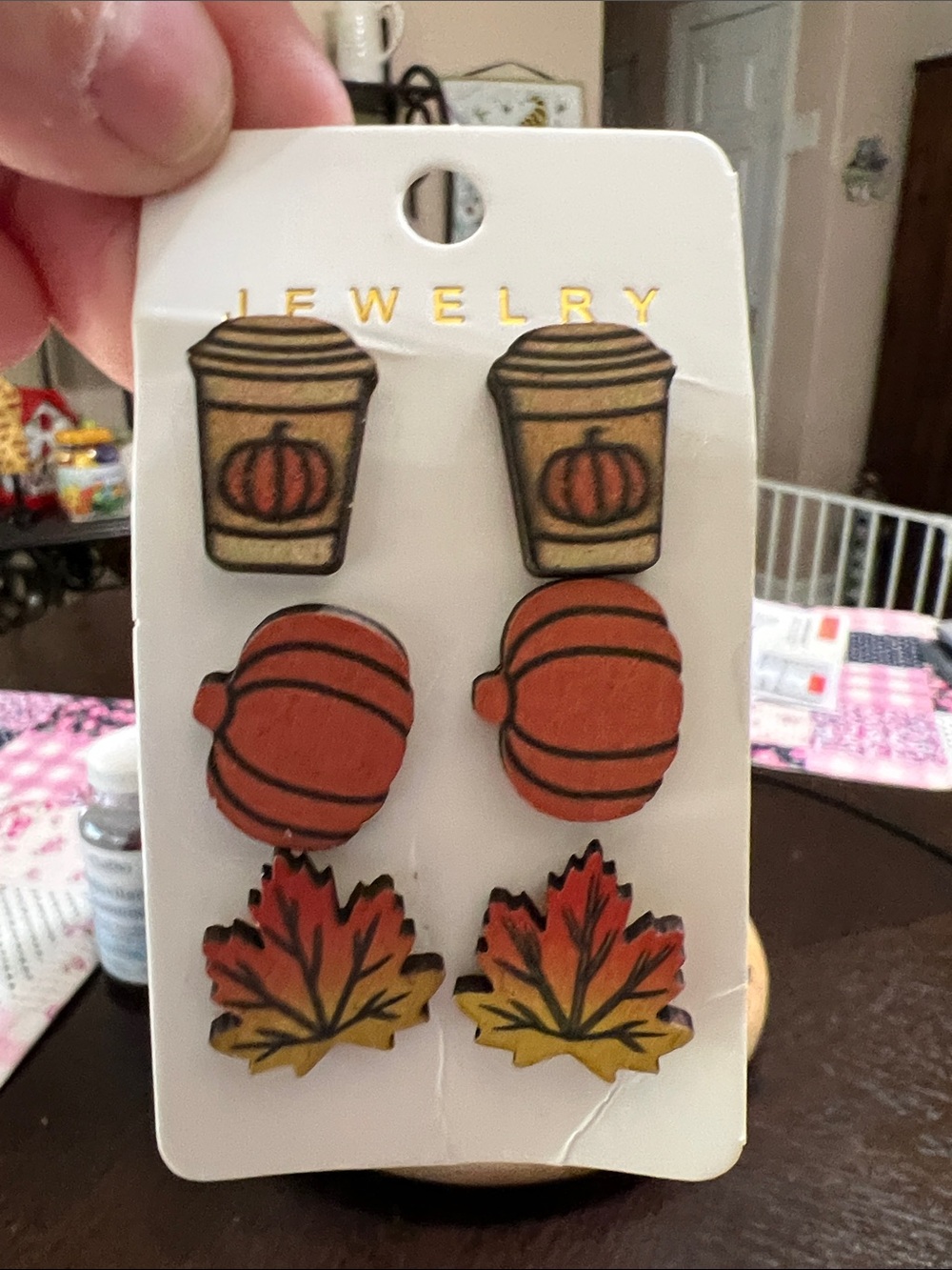 Autumn Pumpkin & Leaf Earring Set - Orange